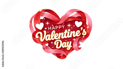 Happy Valentine's Day celebration with red heart and ribbons