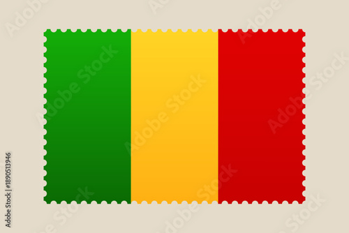 Mali national flag designed as a perforated postage stamp, a patriotic vector illustration for travel and philately.