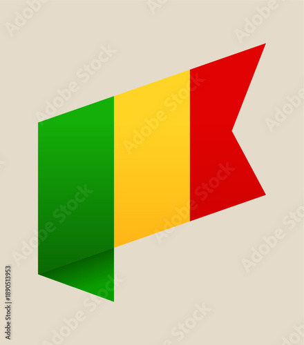 Flag of Mali presented as a stylish vector ribbon banner, a patriotic national symbol on an isolated background.