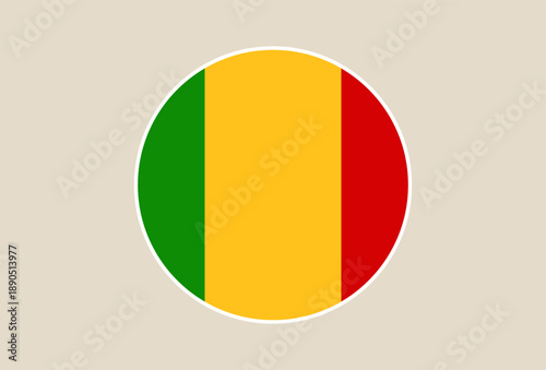 Mali Flag as a Simple Round Icon on an Isolated Background, Proud National Vector Symbol of Africa.