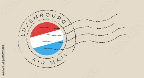 Luxembourg Flag Postmark Stamped for Air Mail Travel, a Vintage Grunge Postage Vector Illustration.