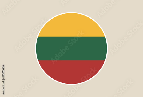 Lithuanian National Flag designed as a circular vector icon, isolated on a simple neutral background representing a modern patriotic symbol.