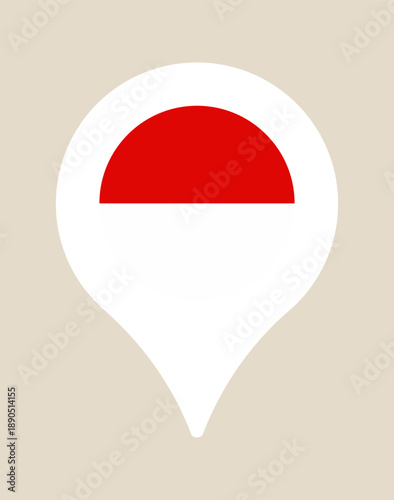 Indonesia map pin with national flag marking a geographic location or travel destination vector icon.