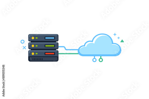 Servers connect to cloud storage system in a digital data environment during daytime