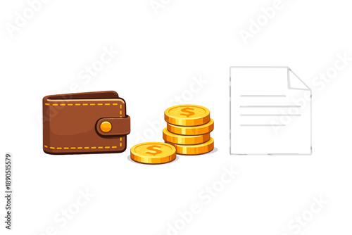 Wallet with coins and document showing financial details in a simple setting