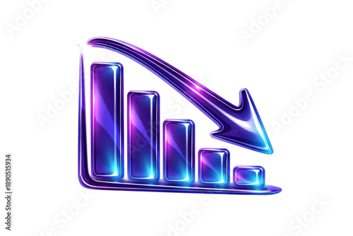 Futuristic Glossy Downward Arrow Icon on Transparent Background,