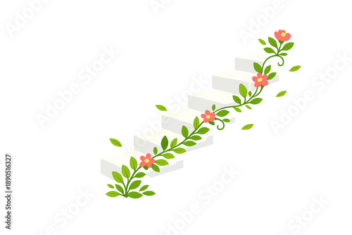 Stairs with a floral design leading upward while demonstrating a creative approach to nature in interior decor