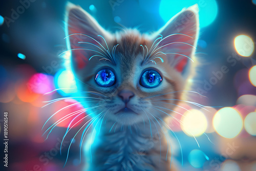Enchanting kitten with sparkling blue eyes in gentle lighting