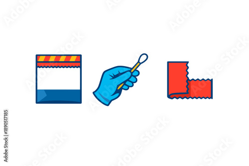 Hand uses swab to clean surface with disposable cloth in a medical or laboratory setting at daytime