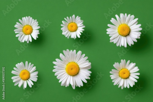 Bright white daisies on vibrant green background