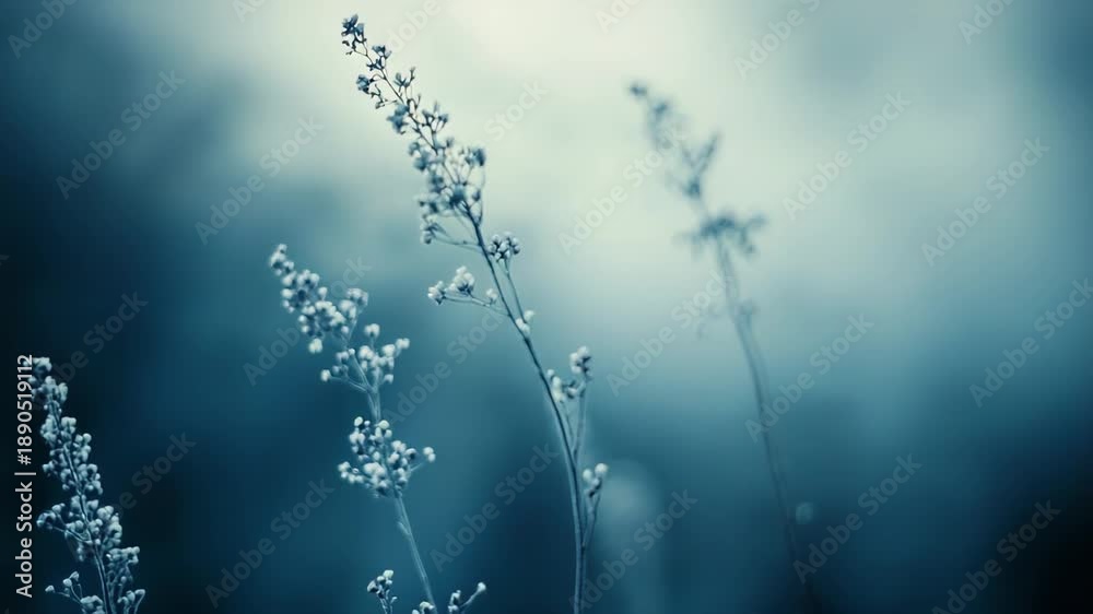 custom made wallpaper toronto digitalDelicate wild plants covered in crystalline hoarfrost rise against a soft, ethereal blue grey background, capturing the quiet beauty and stillness of winter's grasp