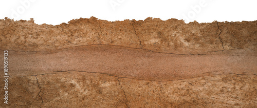 Schilderij op canvas earthen wall layer and texture, Soil layer cross section found rock isolated on