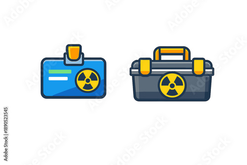 Nuclear badge and toolbox icons used for safety and protection in hazardous environments
