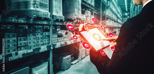 Photos Smart warehouse management system with innovative internet of things technology to identify package picking and delivery