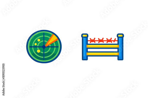 Radar shows movement while barbed wire indicates secure area during a security check at the border