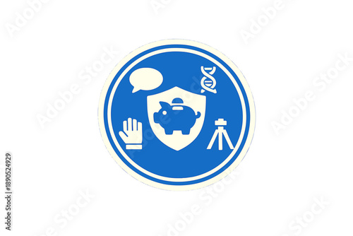 Symbols show ideas about finance, health, and communication in a simple design for teaching or learning purposes