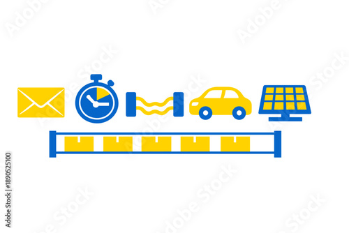 Concept of delivery service with various elements like time, communication, transportation, and technology used in logistics in a visual layout