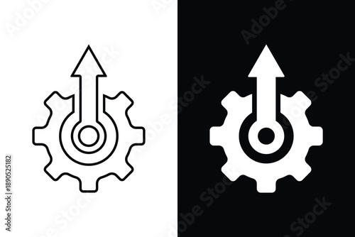 Outline and fill vector gear icon with arrow mechanical symbol engineering logo