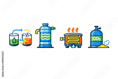 Equipment used in a chemical process for producing gas and liquid from different substances in a lab setting