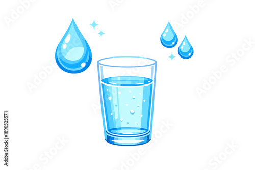 Clear glass with water and drops around it showing the element of hydration and freshness during a sunny day