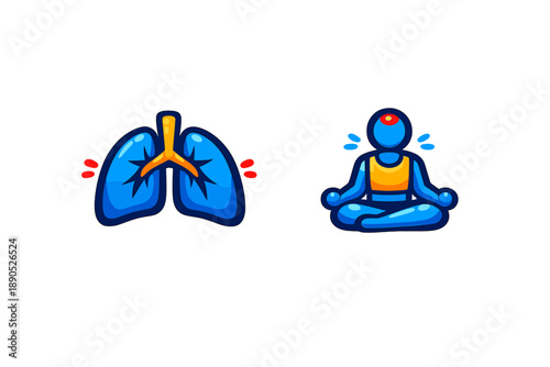 Human lungs anatomy next to a person meditating in lotus pose and focusing on breath