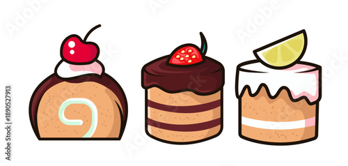 Set of Cakes and Desserts Vector Template.