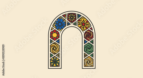Ornate Archway with Stained Glass Geometric Patterns