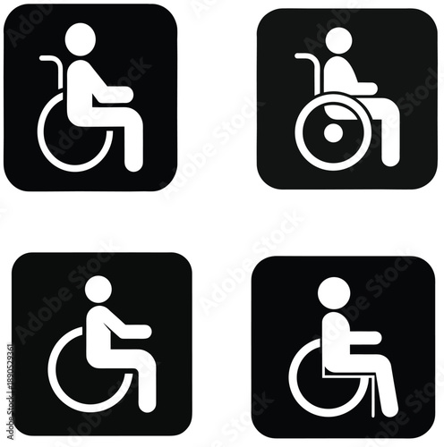 Man in a wheelchair minimalist black and white icon