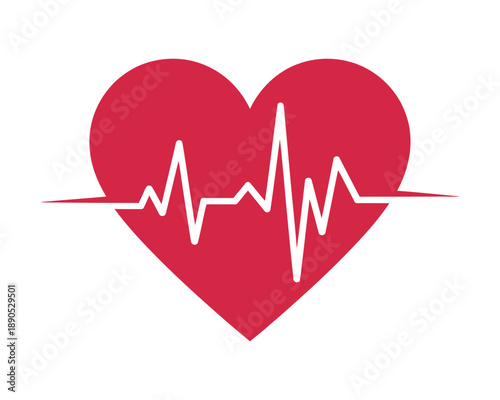 A stylized red heart with a white electrocardiogram line across it represents health.