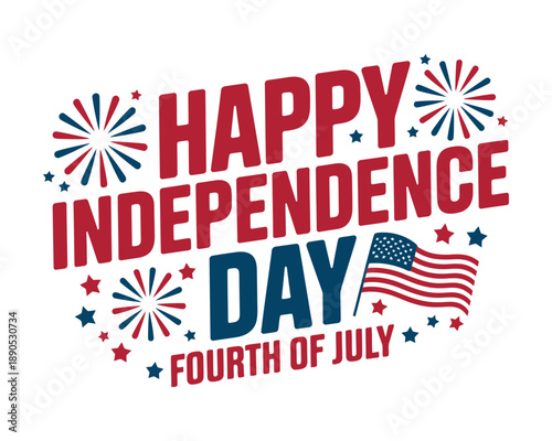 Happy Independence Day Fourth of July with American Flag and Fireworks