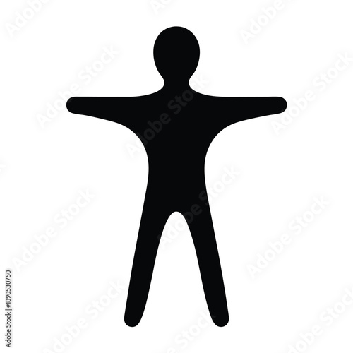 Black silhouette of person with arms outstretched, standing against white background