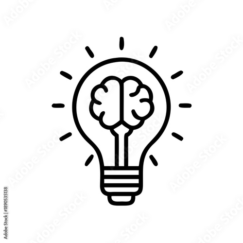 Light bulb icon glowing brightly with brain symbolizing ideas  