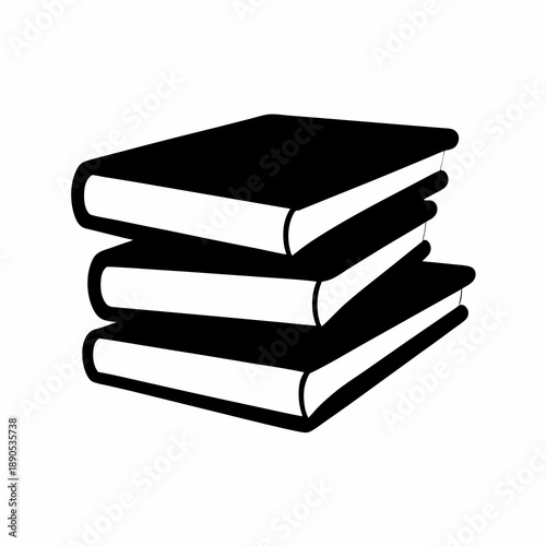 Stack of books in black and white illustration on white background