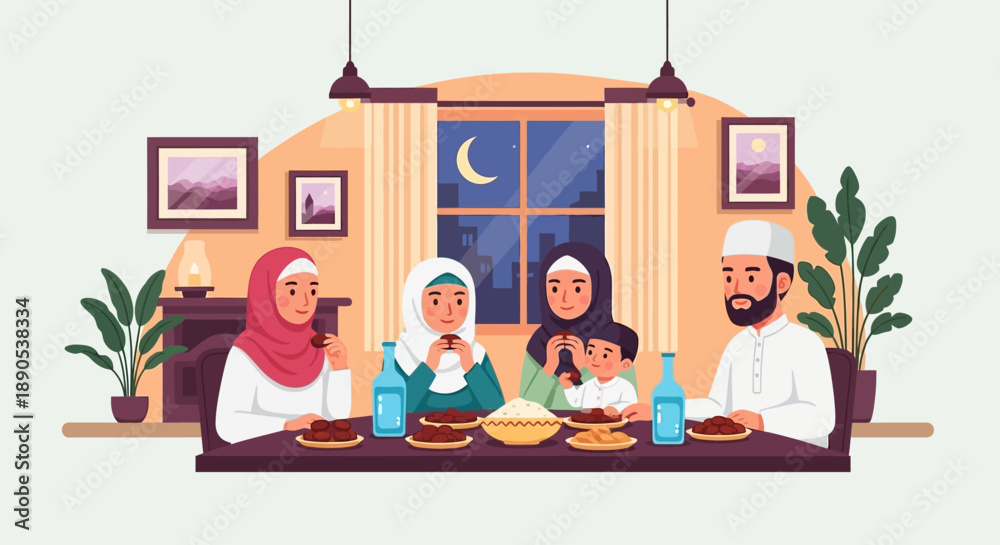 Fototapeta premium Family Gathering for Ramadan Meal Together.