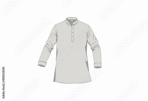 Elegant long-sleeve grey tunic shirt with a minimalistic design featuring a classic henley collar and button details, perfect for versatile casual or semi-formal wear