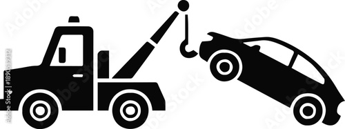 towing truck silhouette vector car lifted by crane arm