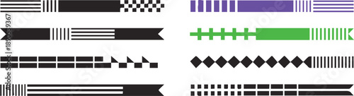 ribbon decorative bands checkerboard stripe triangle graphic set