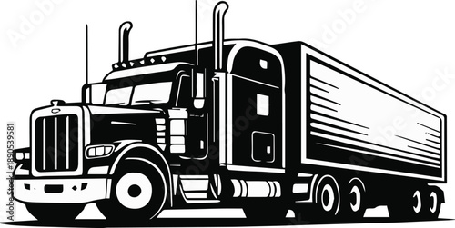 truck long haul sleeper cab flatbed trailer line art vector