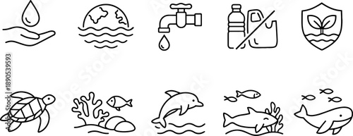 Set of environmental protection and conservation icons for a sustainable future