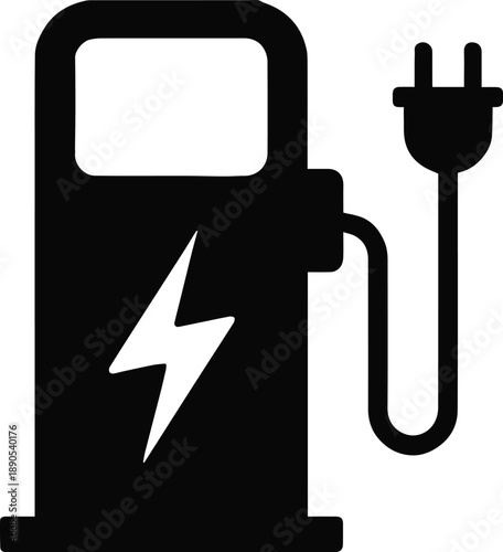 ev charging point symbol with plug cable and battery outline