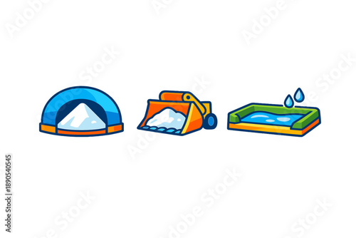 Snow production machines are set in a snow park to create artificial snow for winter sports and activities in a fun and engaging environment during the winter season