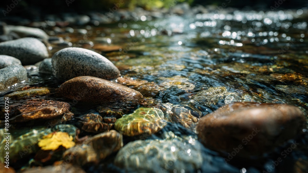 Fototapeta premium Clear stream water flowing over rocks