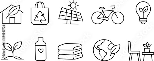 Set of eco-friendly icons representing sustainability and green living concepts