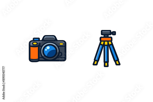 Camera and tripod sit side by side on a plain background for photography enthusiasts looking to capture moments with ease