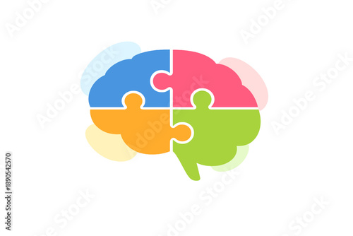 Colorful puzzle pieces fitting together in the shape of a brain showcasing the concept of problem solving and cognitive development in a creative way