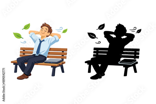 Person enjoys a moment of relaxation on a park bench surrounded by leaves and nature during a sunny day in a city setting