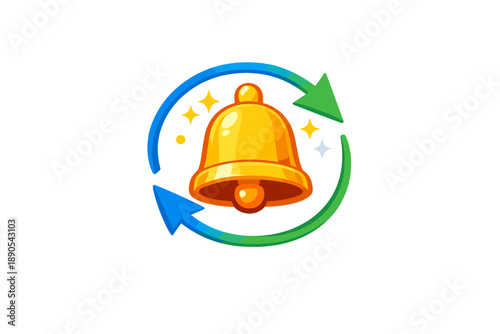 Notification bell icon with circular arrows showing an alert for updates and reminders in a digital setting