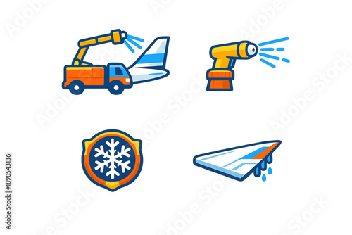 Airplane service equipment used for de-icing aircraft at an airport during winter conditions