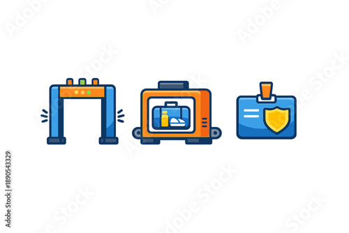 Security equipment for checking bags and identification at an airport or transportation hub during daytime activities