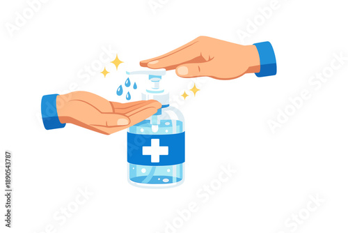 Hand sanitizer is applied from a bottle as a person prepares to clean their hands in a health-conscious setting during a busy day